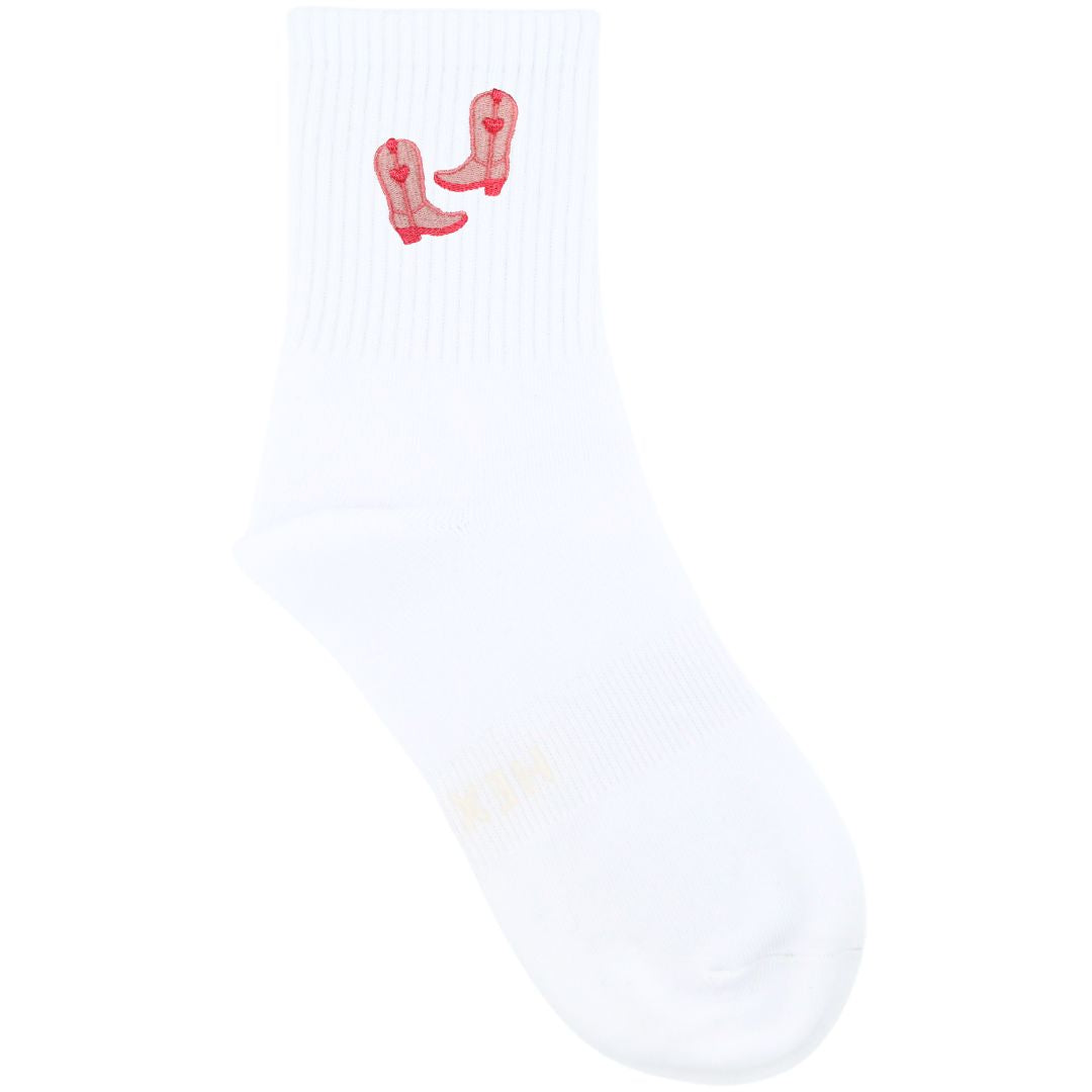 HEXSOX - Embroidered Crew Socks - Cowgirl Boots