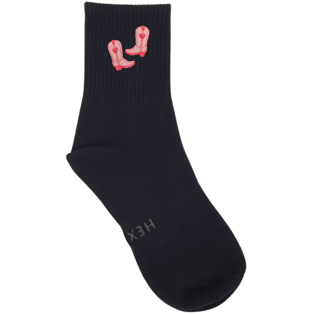 HEXSOX - Embroidered Crew Socks - Cowgirl Boots