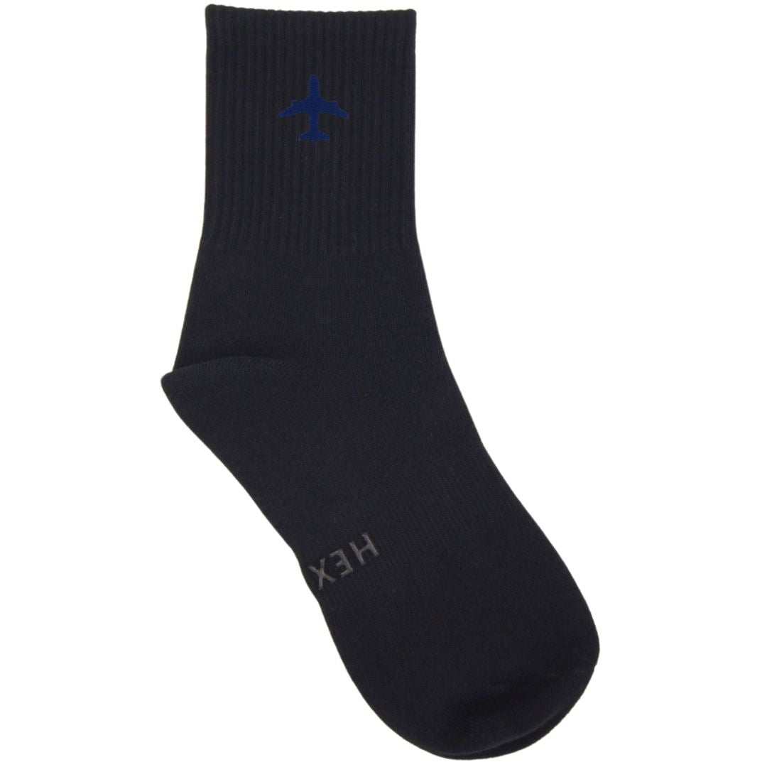 HEXSOX - Embroidered Crew Socks - Airplane