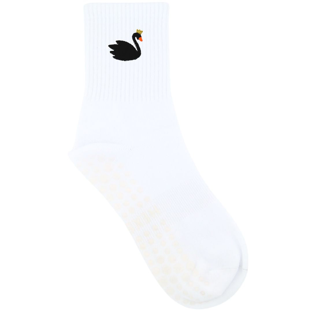 HEXSOX - Embroidered Crew Socks - Swan Queen (Black)