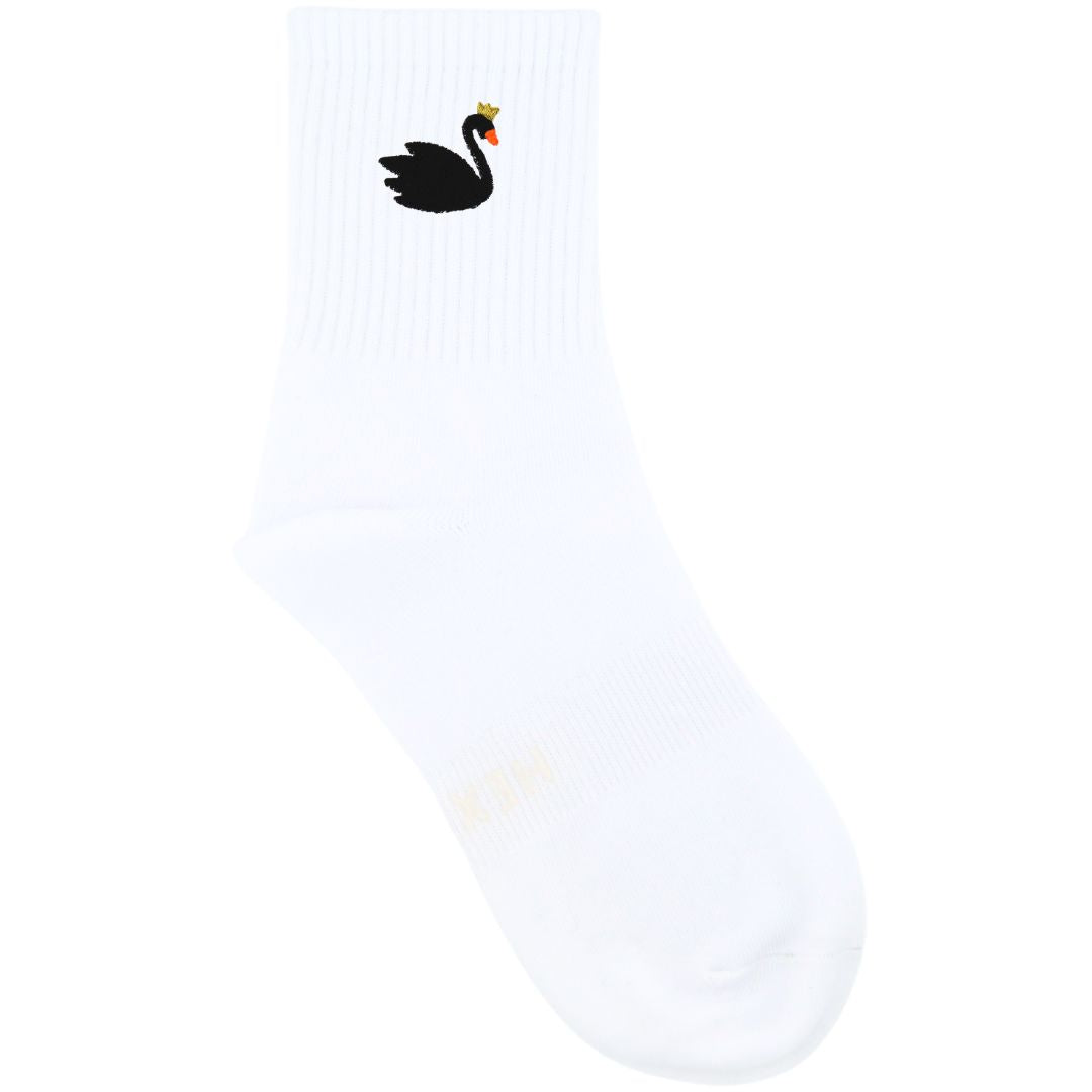 HEXSOX - Embroidered Crew Socks - Swan Queen (Black)