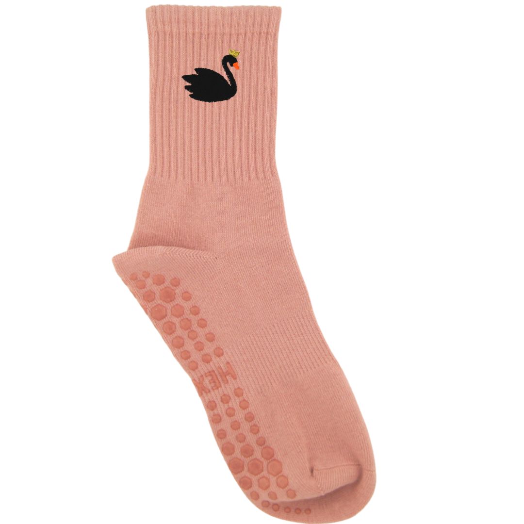 HEXSOX - Embroidered Crew Socks - Swan Queen (Black)