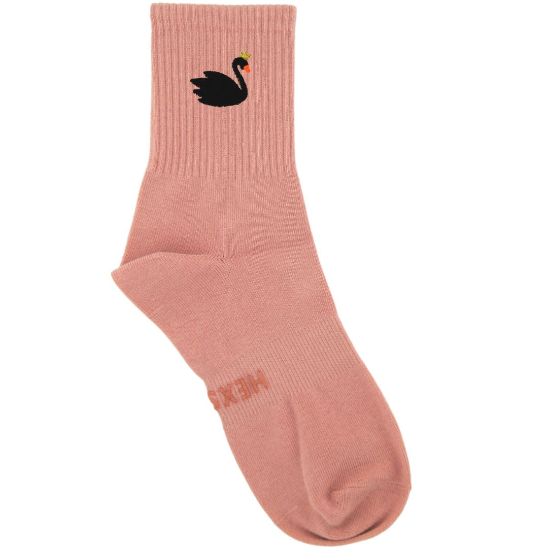 HEXSOX - Embroidered Crew Socks - Swan Queen (Black)