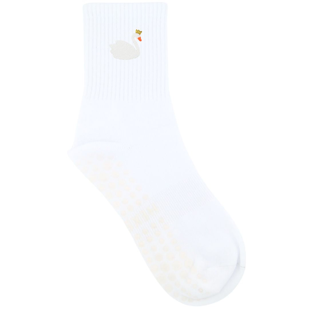 HEXSOX - Embroidered Crew Socks - Swan Queen (White)