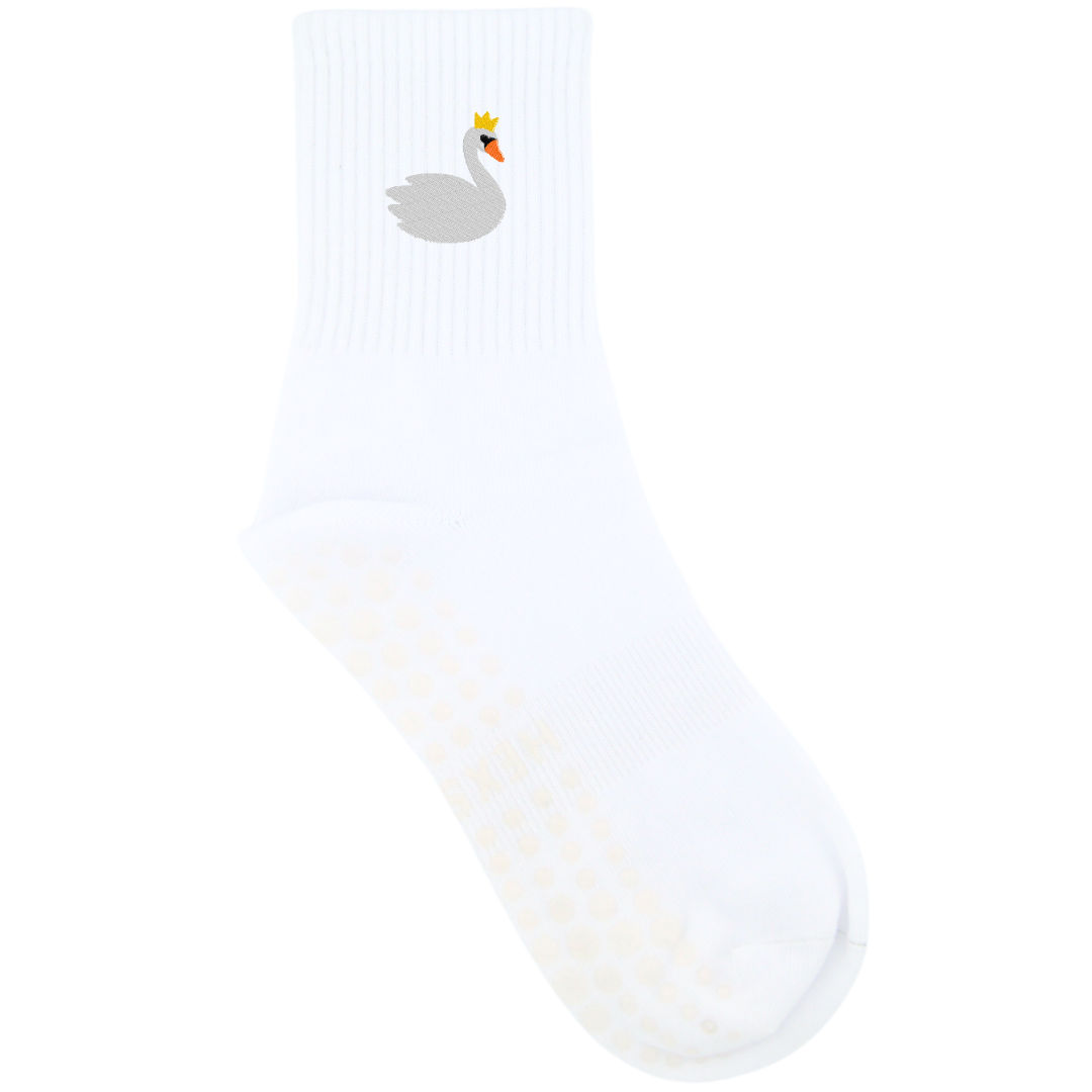HEXSOX - Embroidered Crew Socks - Swan Queen (White)