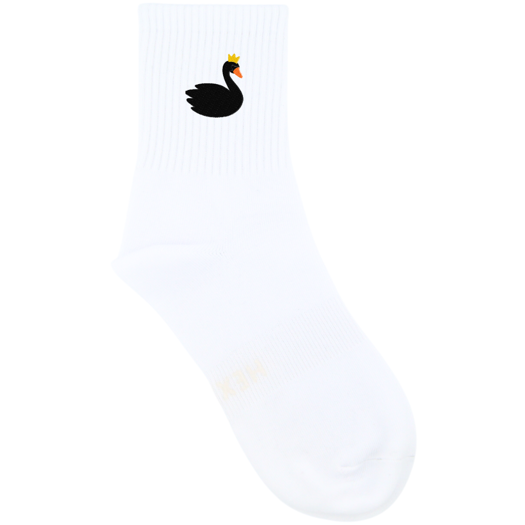HEXSOX - Embroidered Crew Socks - Swan Queen (Black)