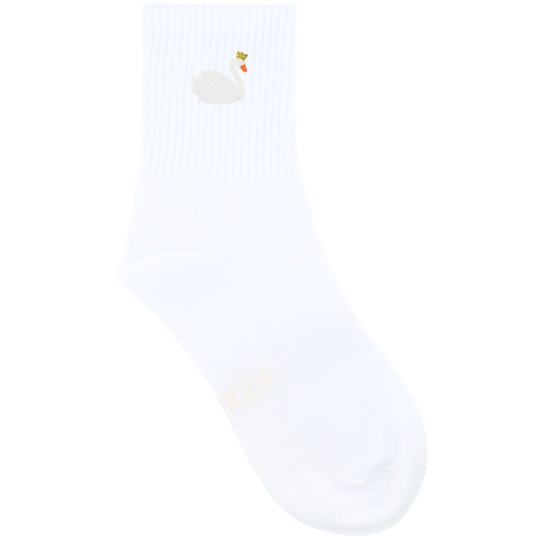 HEXSOX - Embroidered Crew Socks - Swan Queen (White)
