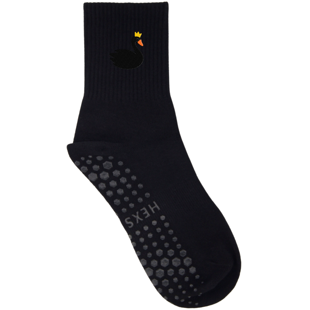 HEXSOX - Embroidered Crew Socks - Swan Queen (Black)