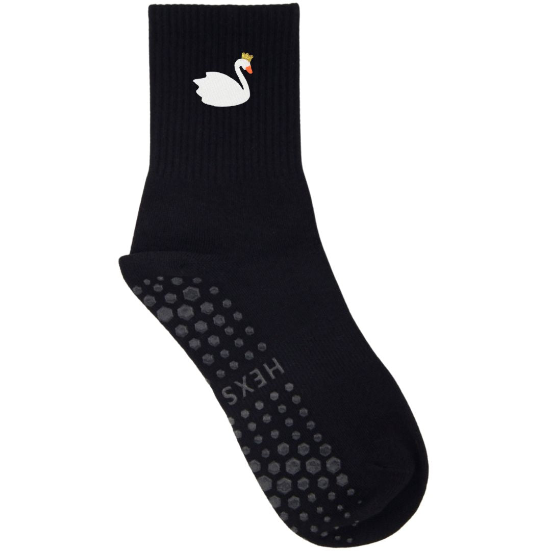 HEXSOX - Embroidered Crew Socks - Swan Queen (White)