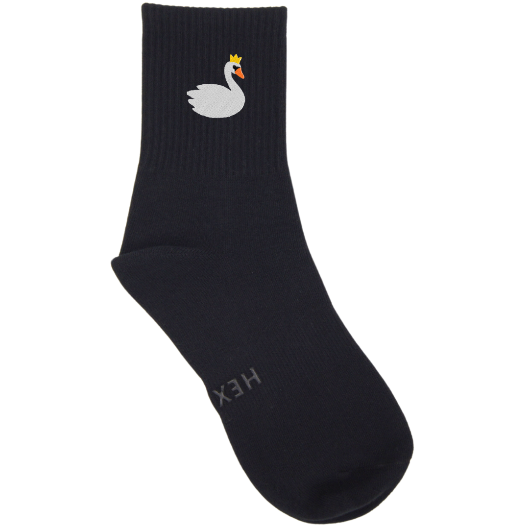 HEXSOX - Embroidered Crew Socks - Swan Queen (White)