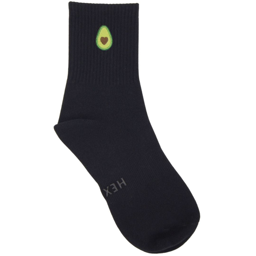 HEXSOX - Embroidered Crew Socks - Avocado Heart