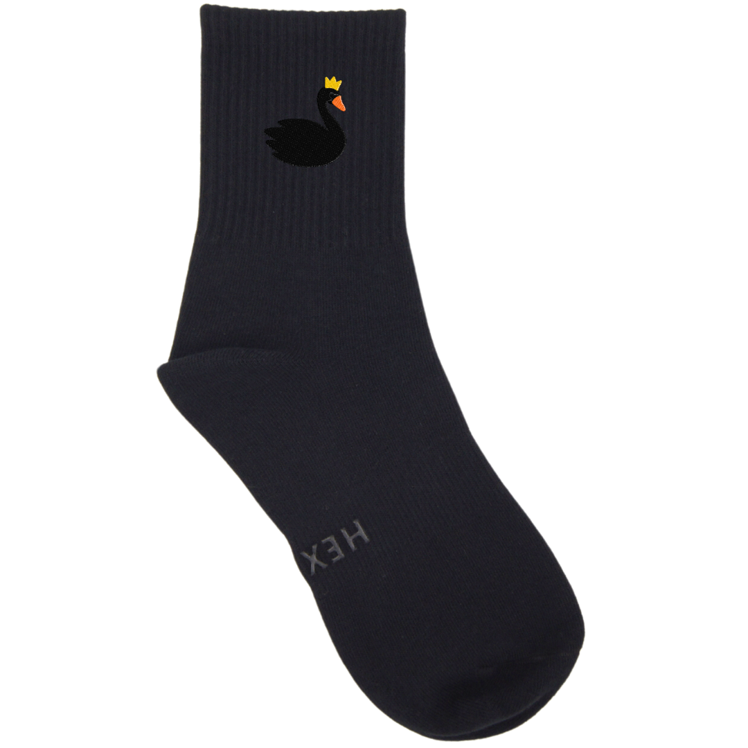 HEXSOX - Embroidered Crew Socks - Swan Queen (Black)