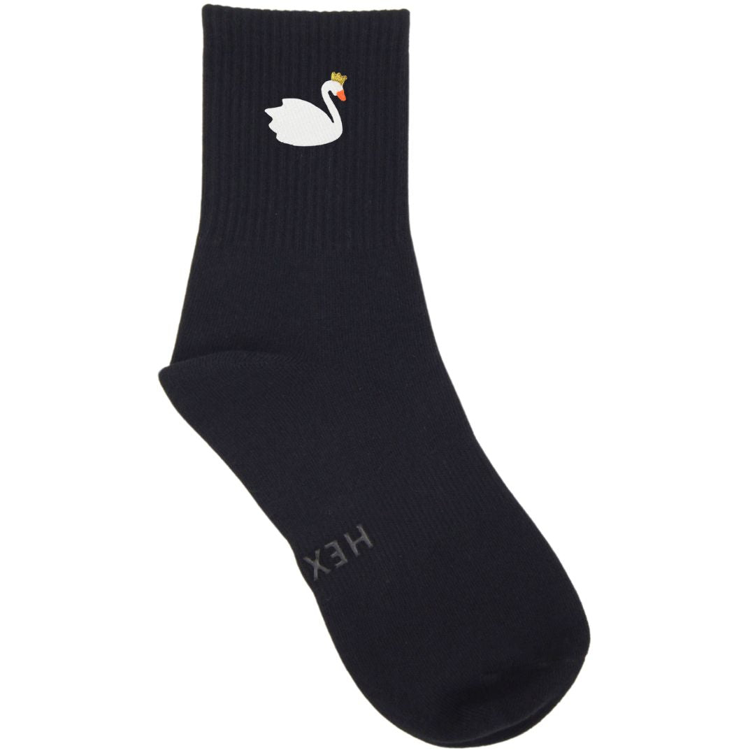 HEXSOX - Embroidered Crew Socks - Swan Queen (White)