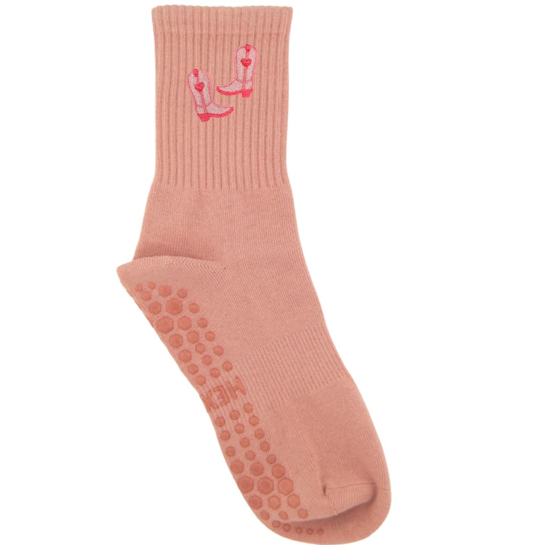 HEXSOX - Embroidered Crew Socks - Cowgirl Boots
