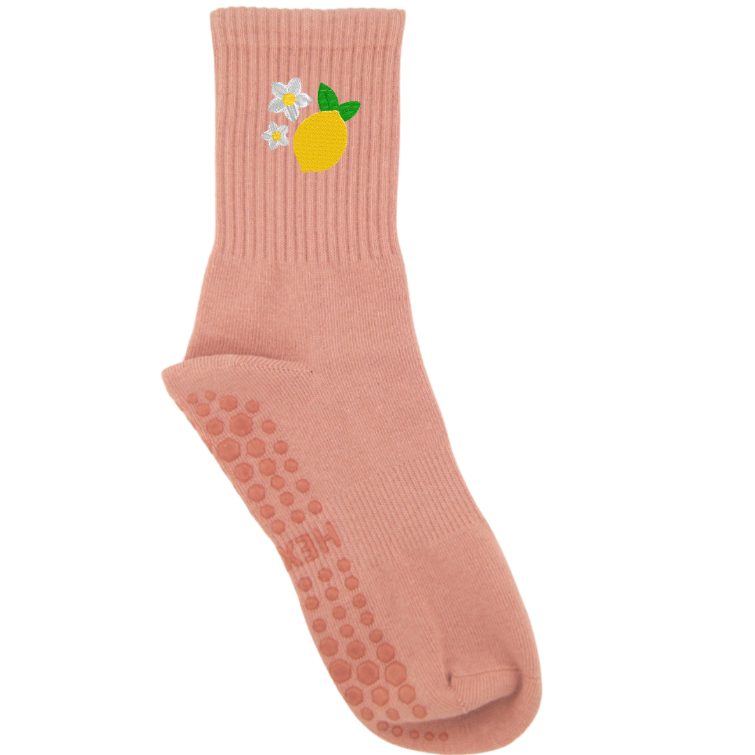 HEXSOX - Embroidered Crew Socks - Lemon
