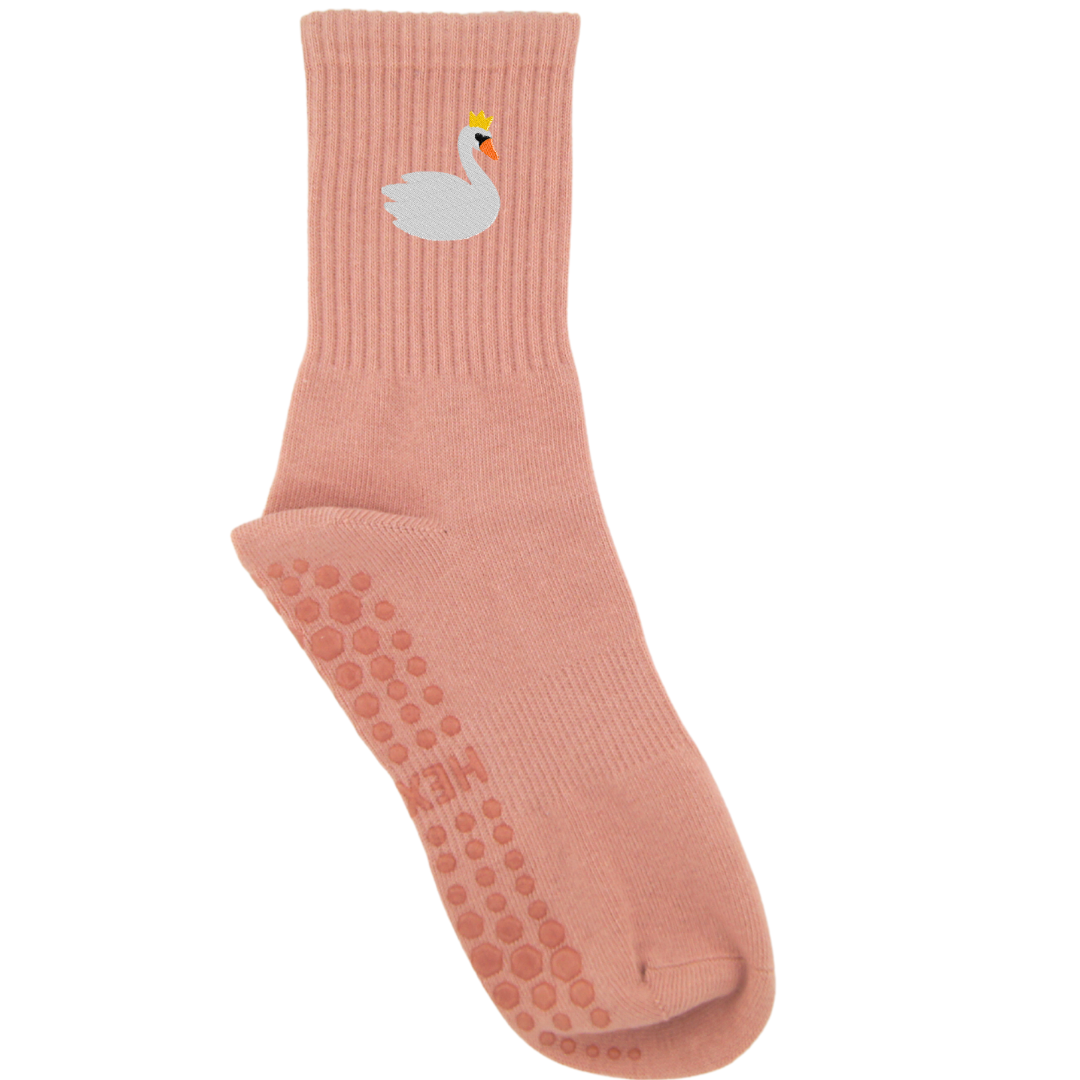 HEXSOX - Embroidered Crew Socks - Swan Queen (White)