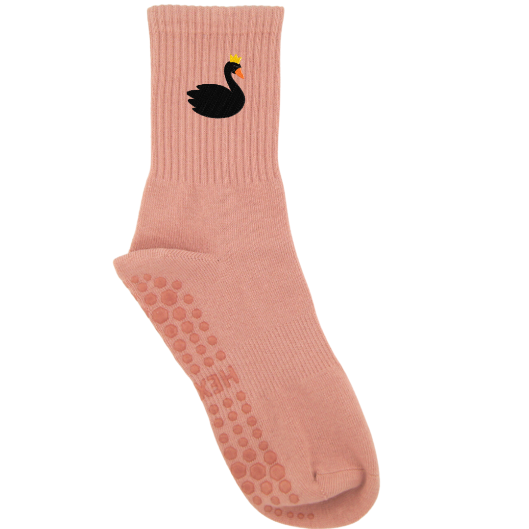 HEXSOX - Embroidered Crew Socks - Swan Queen (Black)
