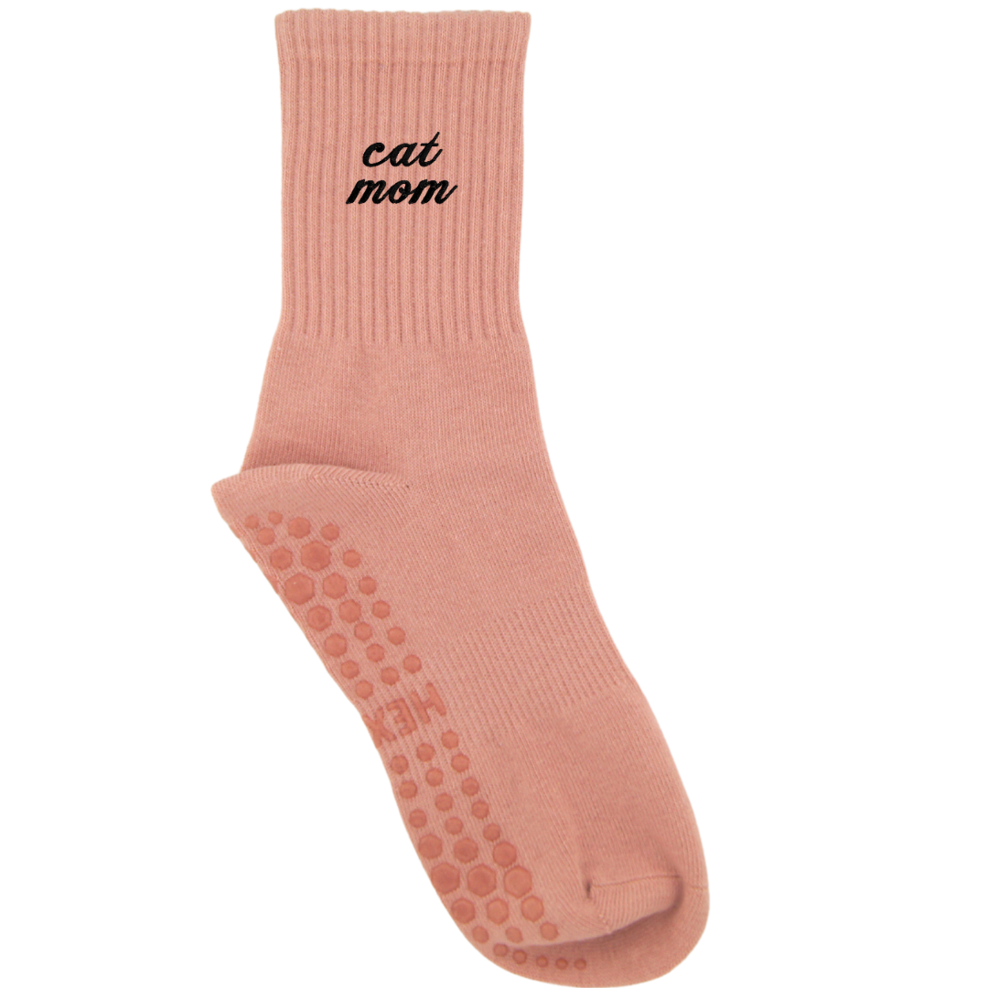HEXSOX - Embroidered Crew Socks - Cat Mom