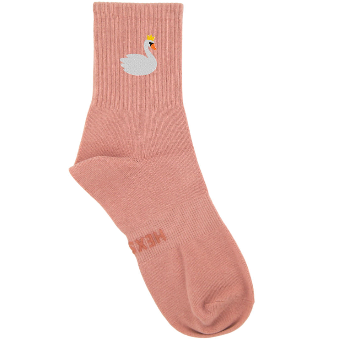 HEXSOX - Embroidered Crew Socks - Swan Queen (White)