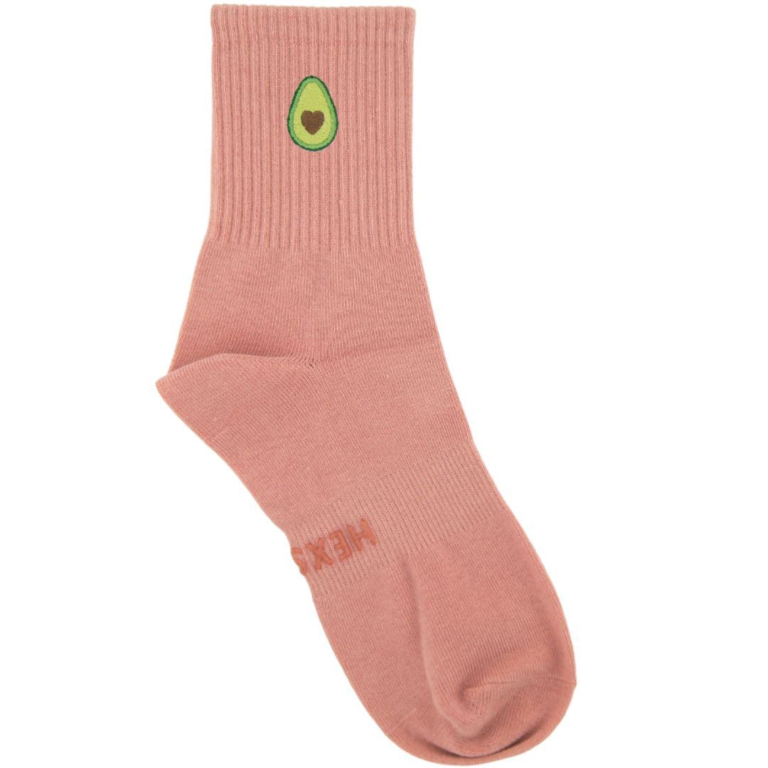 HEXSOX - Embroidered Crew Socks - Avocado Heart