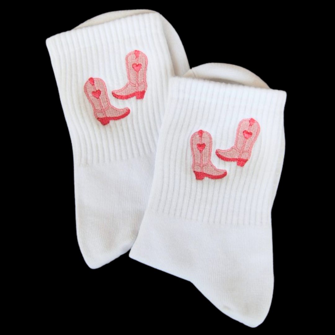 HEXSOX - Embroidered Crew Socks - Cowgirl Boots