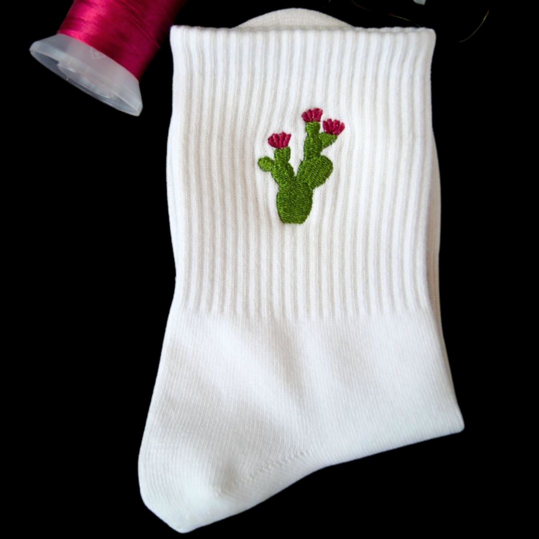 HEXSOX - Embroidered Crew Socks - Cactus